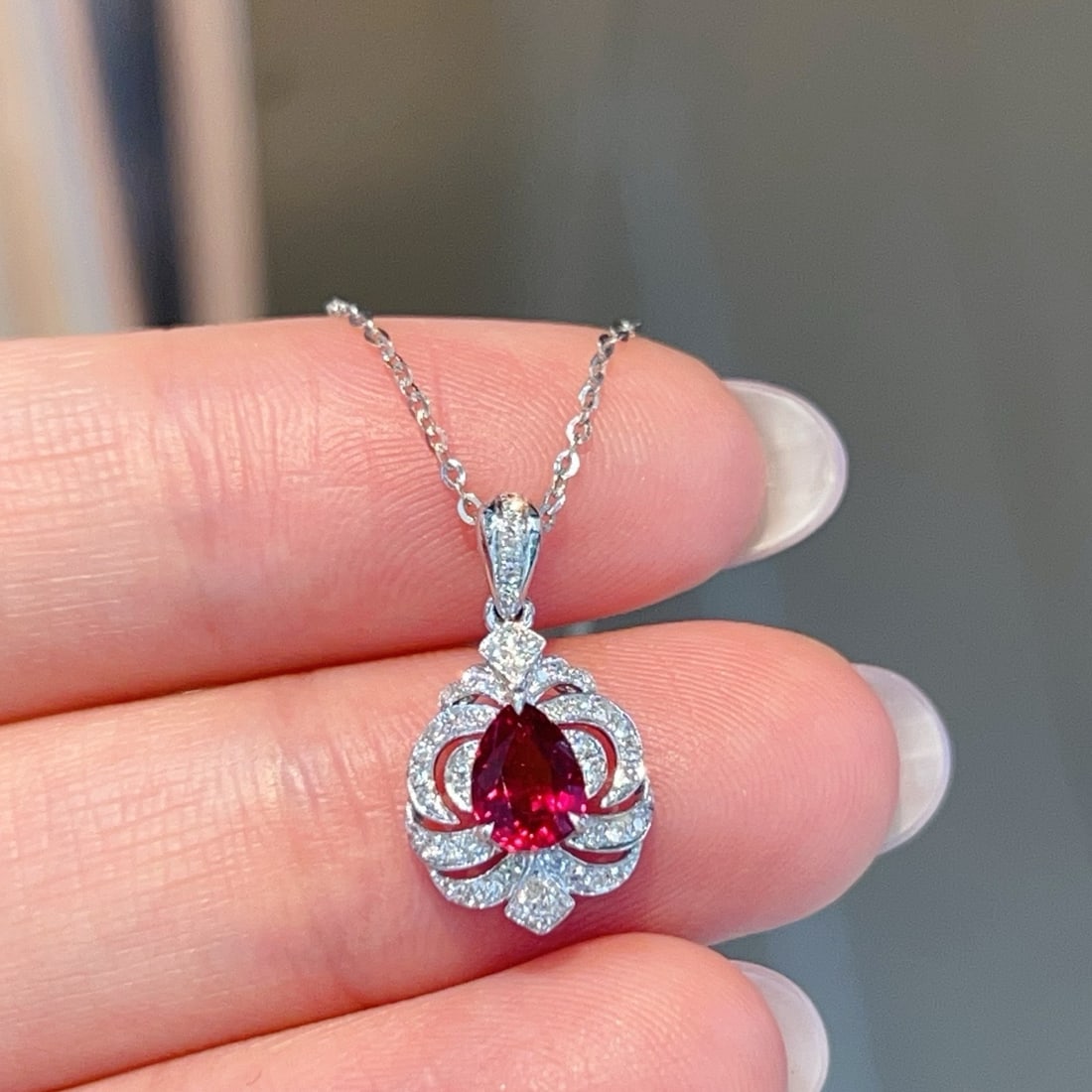 14k Gold 0.83 Ctw Natural Ruby & Diamond Pendant( Without Chain ) - 5