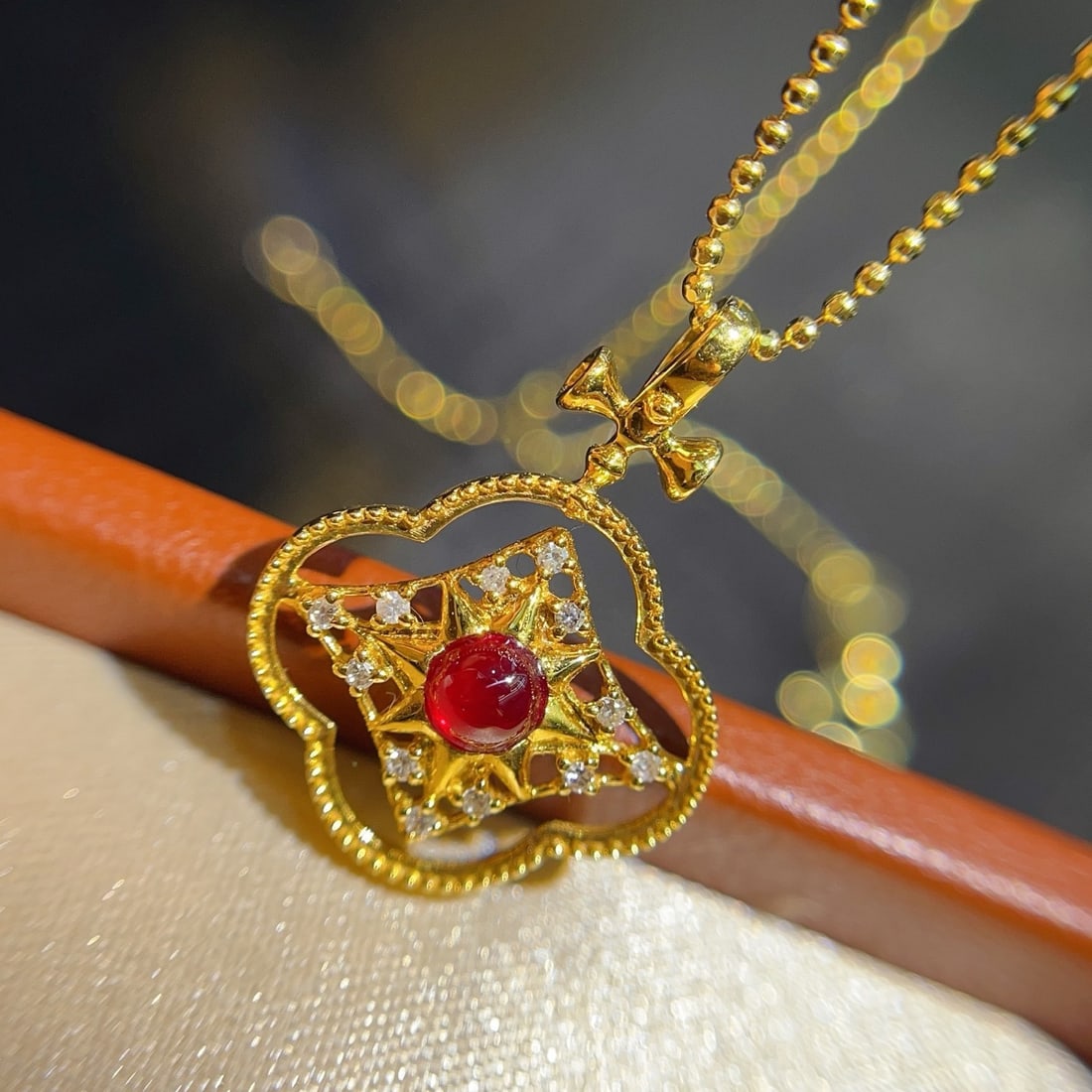 14k Gold 0.40 Ct Natural Ruby & Diamond Pendant( Without Chain ) - 3