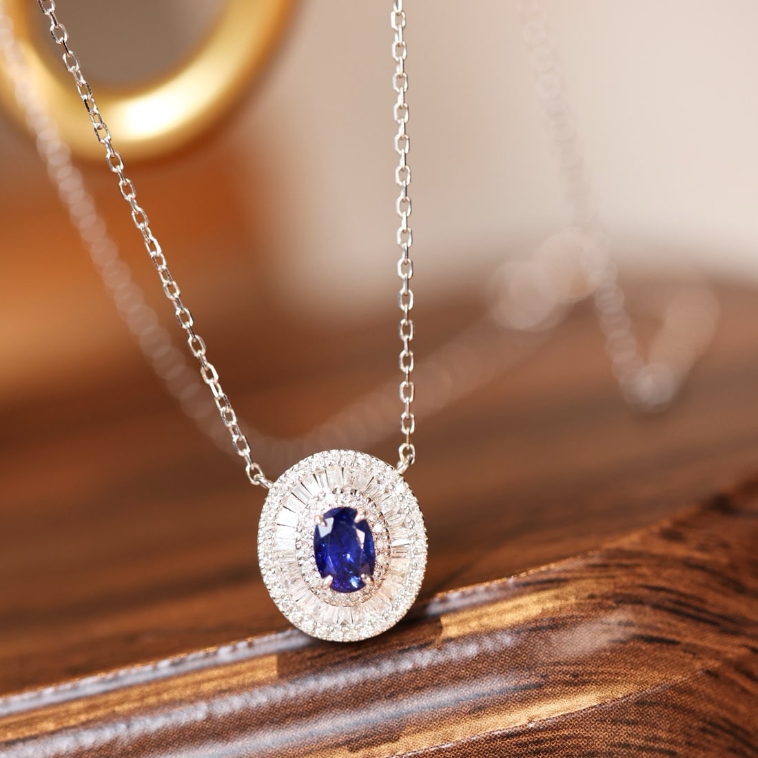 14k Gold 0.83 Ctw Natural Sapphire & Diamond Necklace: Ref:231166439 // gold content:14k gold // main gemstone:sapphire // shape:oval // carat weight:0. 47ct // color:blue // treatment:natural // // adjacent gemstone 2 : diamond // shape:multiple //