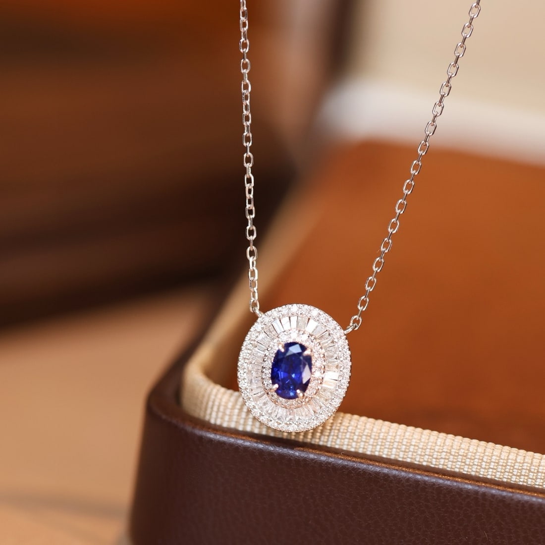 14k Gold 0.83 Ctw Natural Sapphire & Diamond Necklace - 2