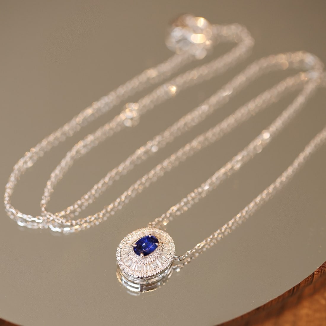 14k Gold 0.83 Ctw Natural Sapphire & Diamond Necklace - 4