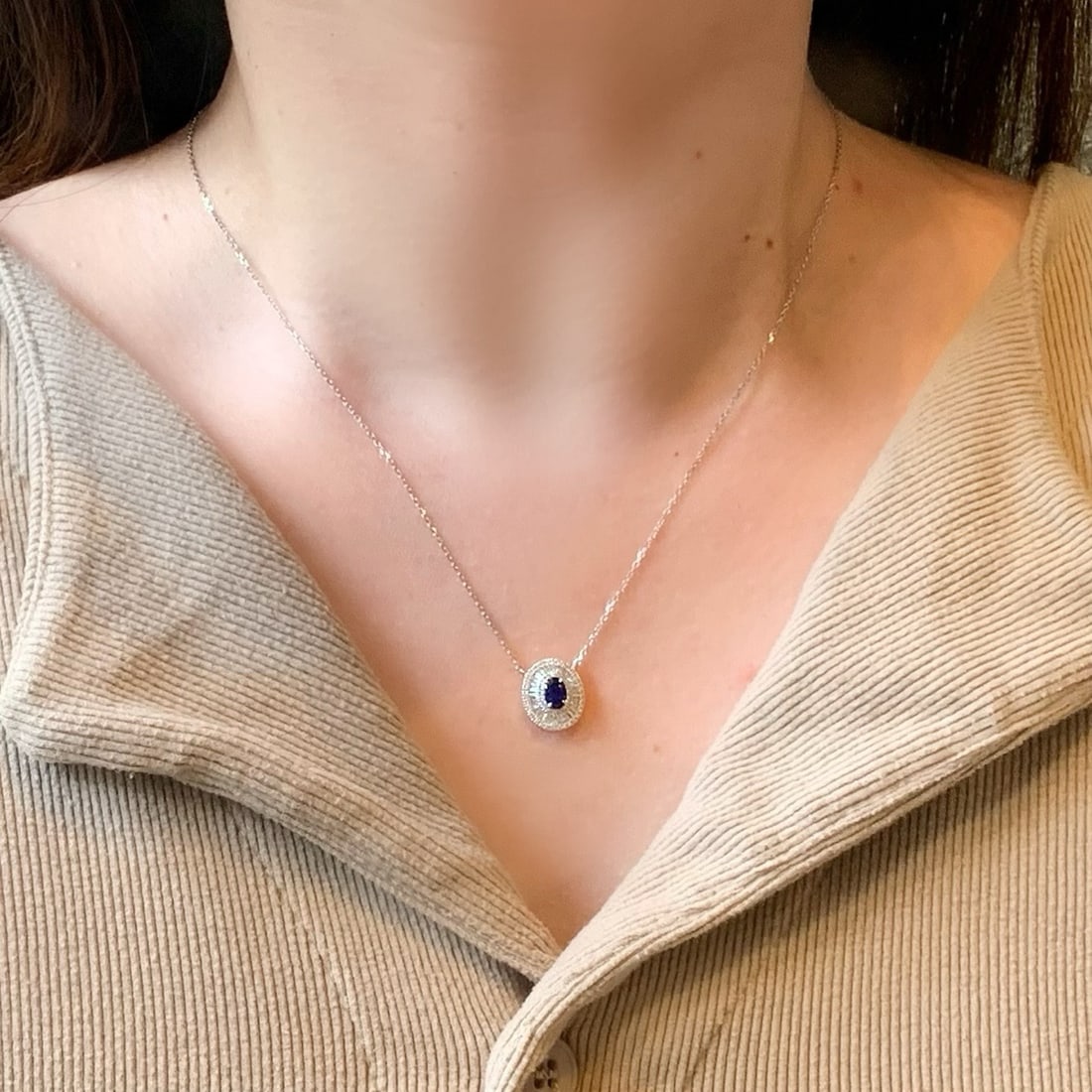 14k Gold 0.83 Ctw Natural Sapphire & Diamond Necklace - 5