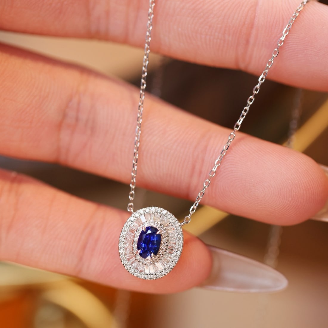 14k Gold 0.83 Ctw Natural Sapphire & Diamond Necklace - 6