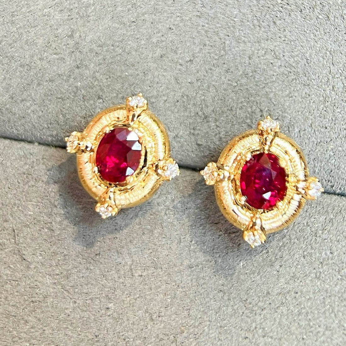 14k Gold 1.07 Ctw Natural Ruby & Diamond Earrings - 2