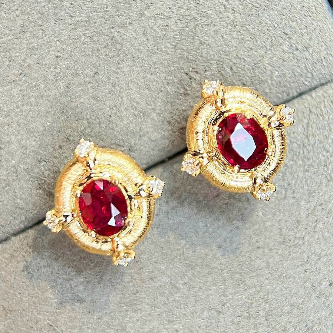 14k Gold 1.07 Ctw Natural Ruby & Diamond Earrings - 4