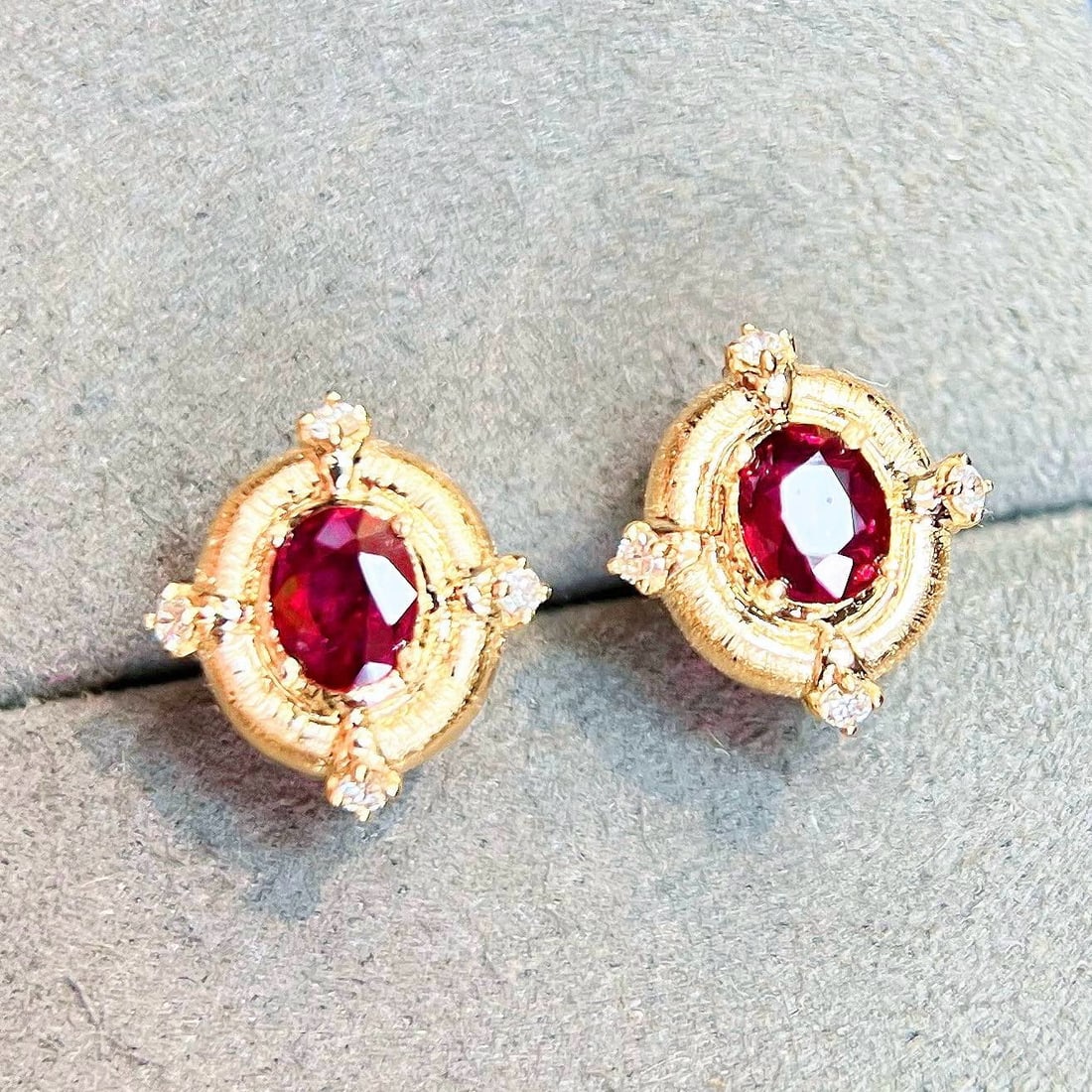 14k Gold 1.07 Ctw Natural Ruby & Diamond Earrings - 5