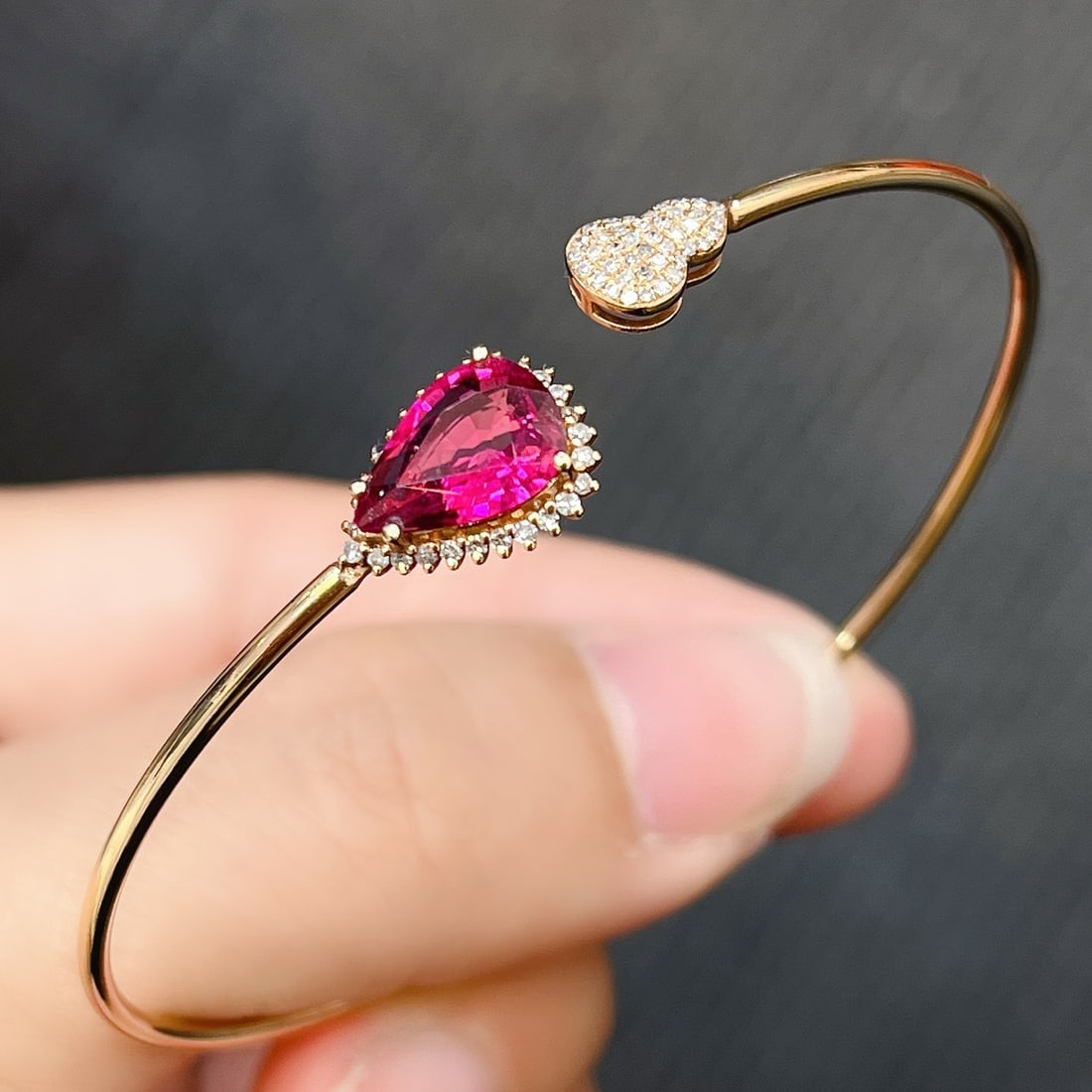 14k Gold 1.50 Ct Natural Tourmaline & Diamond Bangle - 5