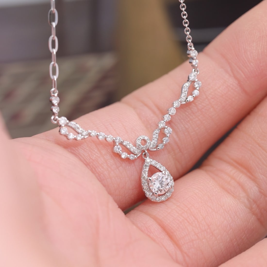14k Gold 0.6 Ct Natural H Diamond Necklace - 4