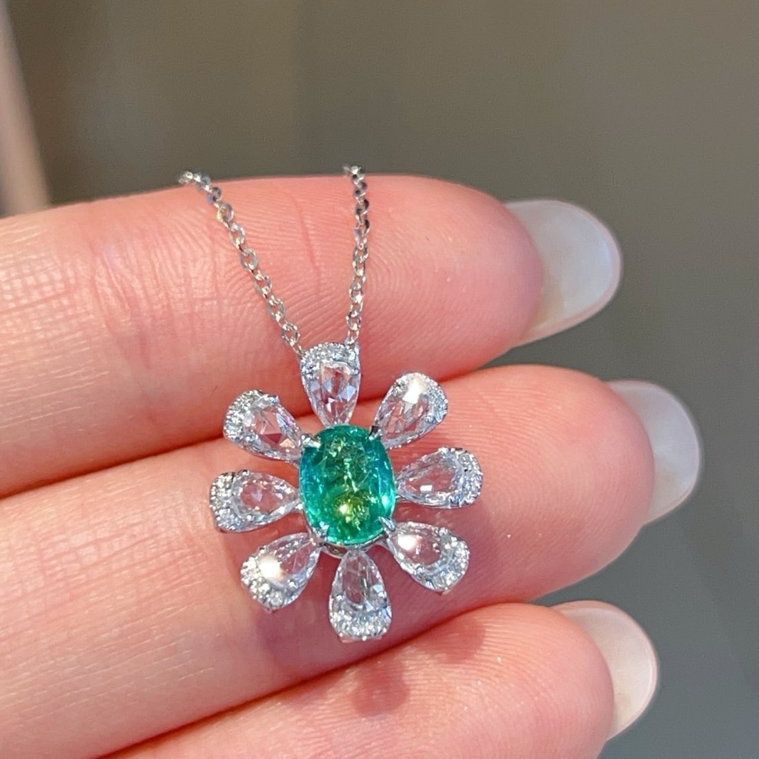 14k Gold 0.8 Ct Natural Paraiba Tourmaline & Diamond & Sapphire Pendant( Without Chain ) - 2
