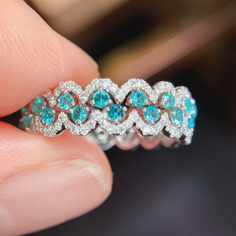 14k Gold 1.16 Ctw Natural Paraiba Tourmaline & Diamond Ring - 5