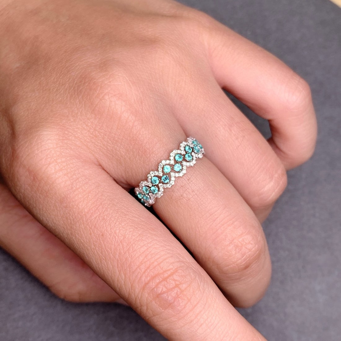 14k Gold 1.16 Ctw Natural Paraiba Tourmaline & Diamond Ring - 6