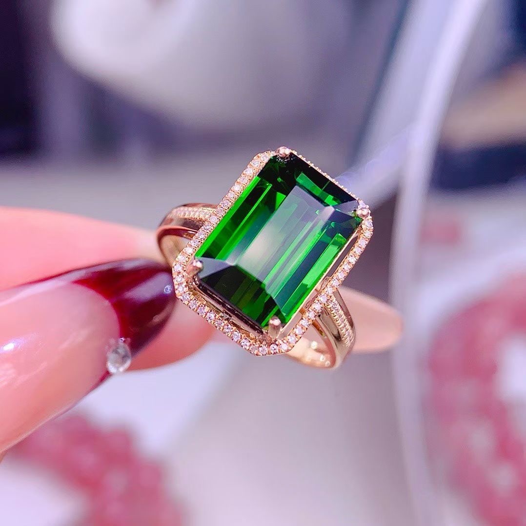 14k Gold 7.5 Ct Natural Tourmaline & Diamond Ring - 3