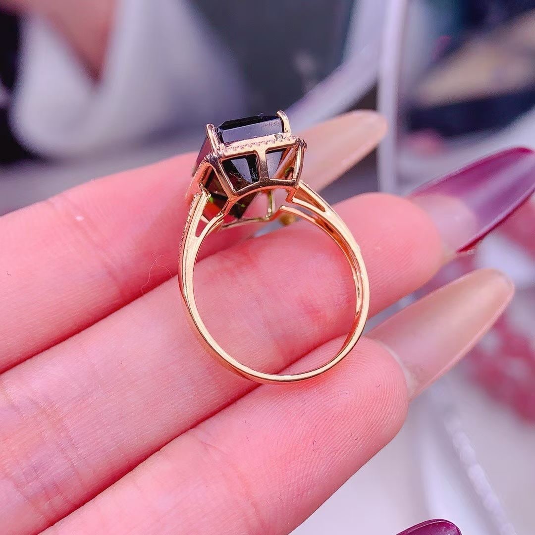 14k Gold 7.5 Ct Natural Tourmaline & Diamond Ring - 4