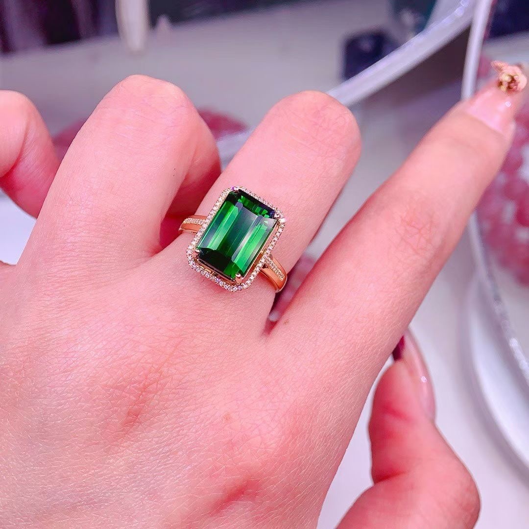 14k Gold 7.5 Ct Natural Tourmaline & Diamond Ring - 5