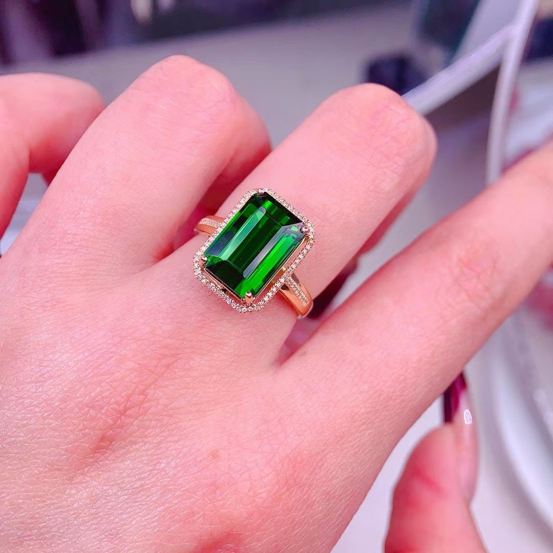 14k Gold 7.5 Ct Natural Tourmaline & Diamond Ring - 6