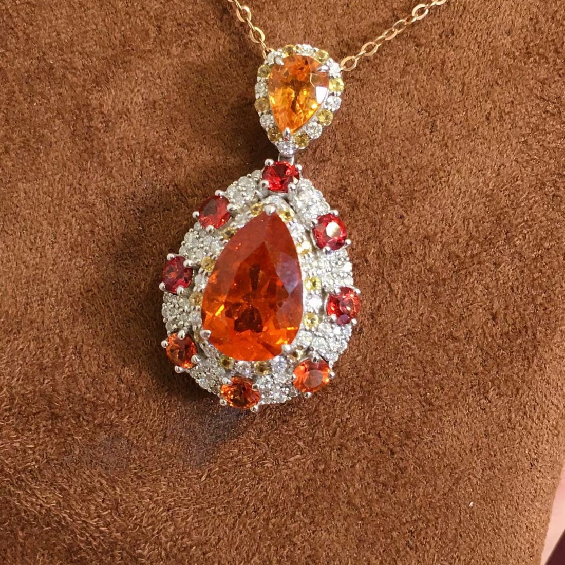 14k Gold 6.43 Ctw Natural Spessartine & Diamond Pendant( Without Chain ) - 2