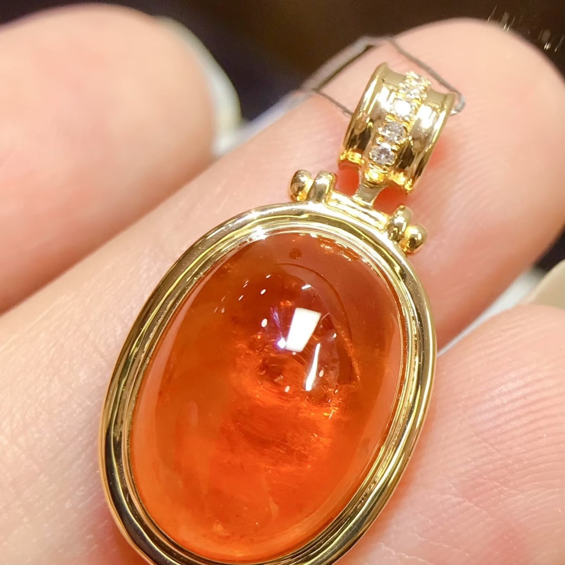 14k Gold 13.2 Ct Natural Spessartine & Diamond Pendant( Without Chain ) - 3