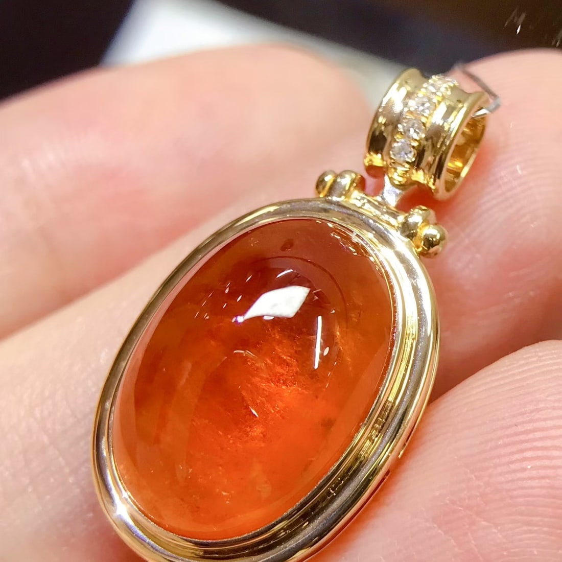 14k Gold 13.2 Ct Natural Spessartine & Diamond Pendant( Without Chain ) - 4