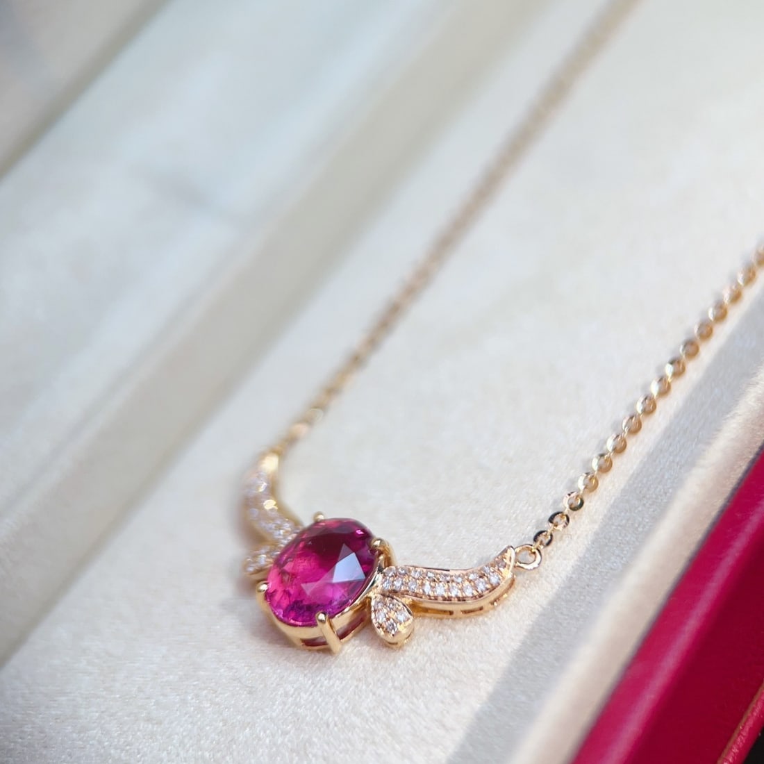 14k Gold 2.2 Ct Natural Tourmaline & Diamond Necklace - 2