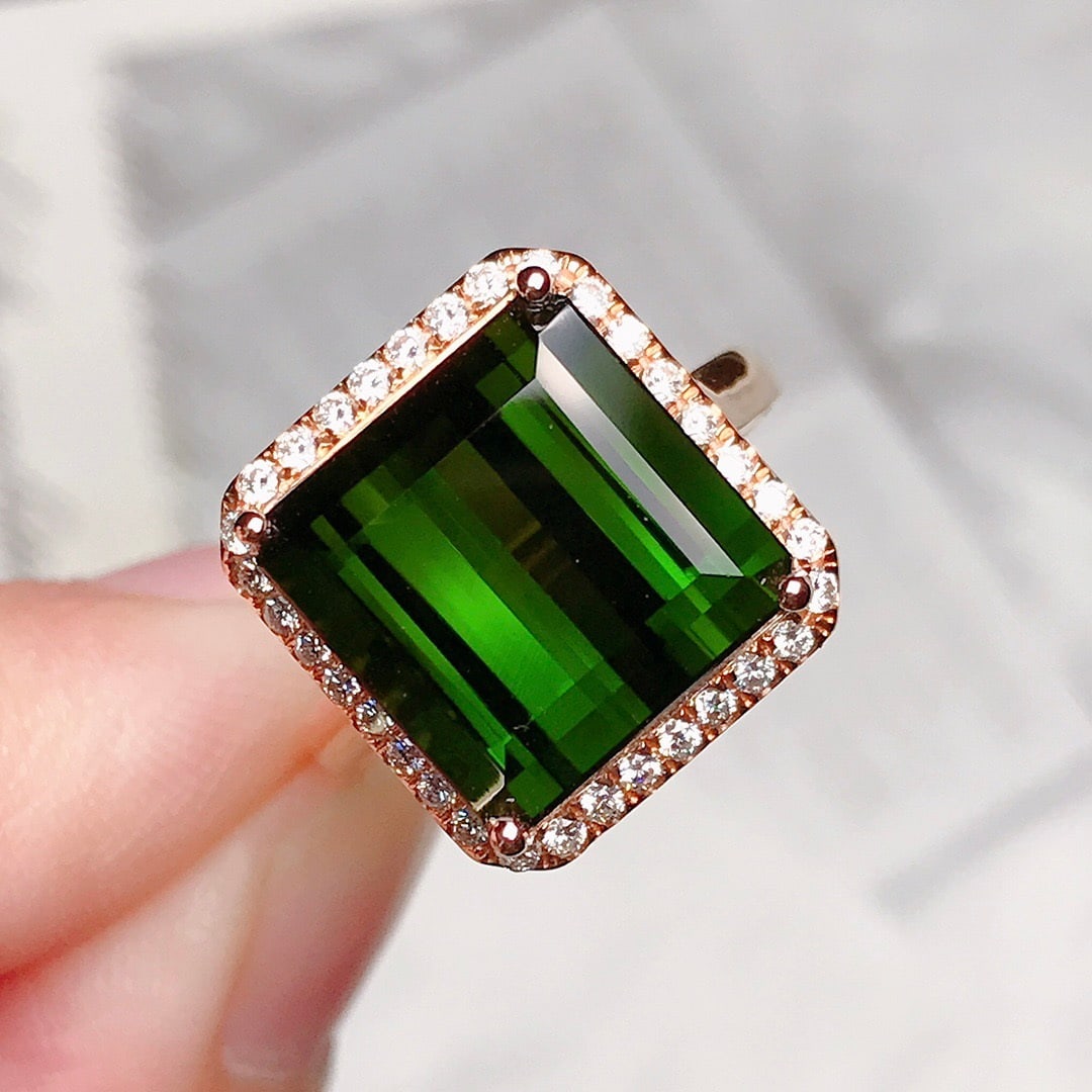 14k Gold 8.4 Ct Natural Tourmaline & Diamond Ring - 2