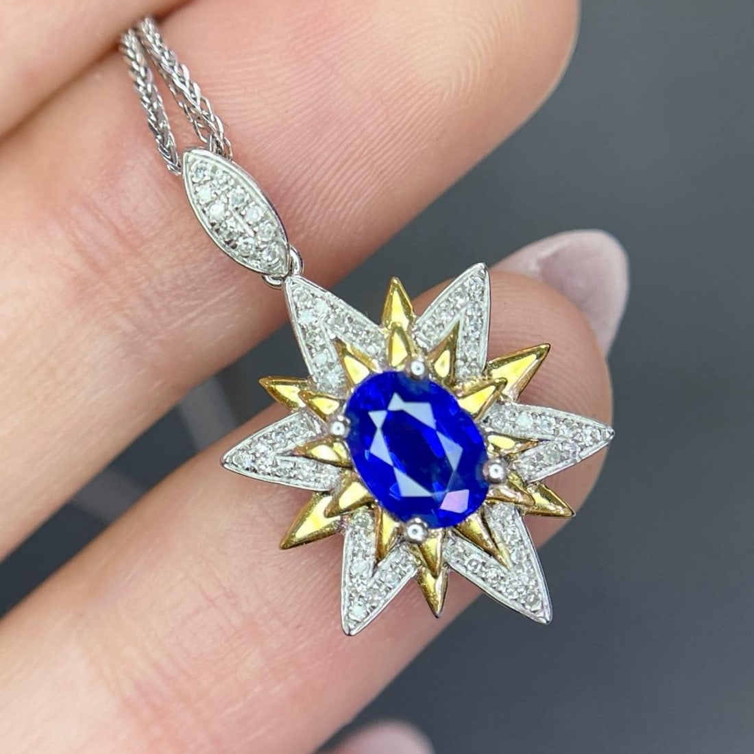 14k Gold 1.05 Ct Natural Sapphire & Diamond Pendant( Without Chain ) - 3