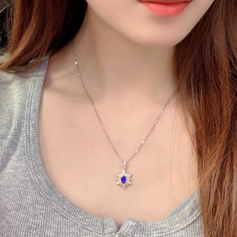 14k Gold 1.05 Ct Natural Sapphire & Diamond Pendant( Without Chain ) - 4