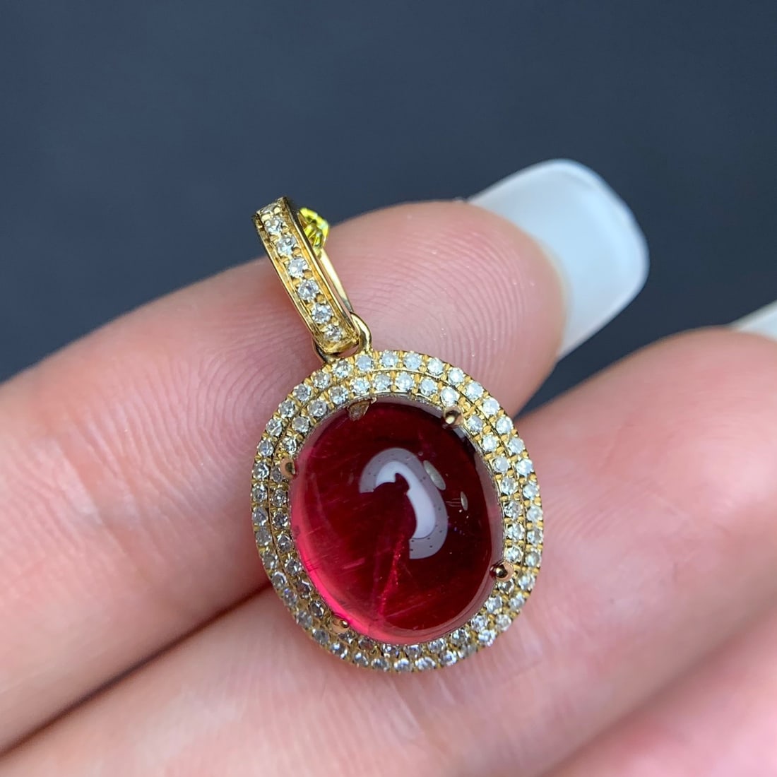 14k Gold 4.75 Ct Natural Tourmaline & Diamond Pendant( Without Chain ) - 2