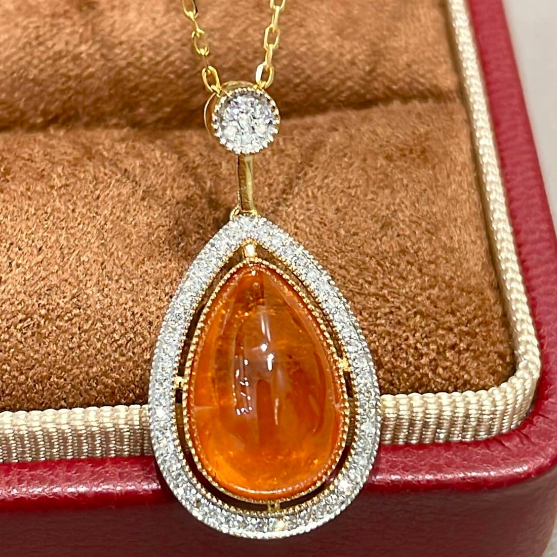 14k Gold 7.5 Ct Natural Spessartine & Diamond Pendant( Without Chain ) - 3
