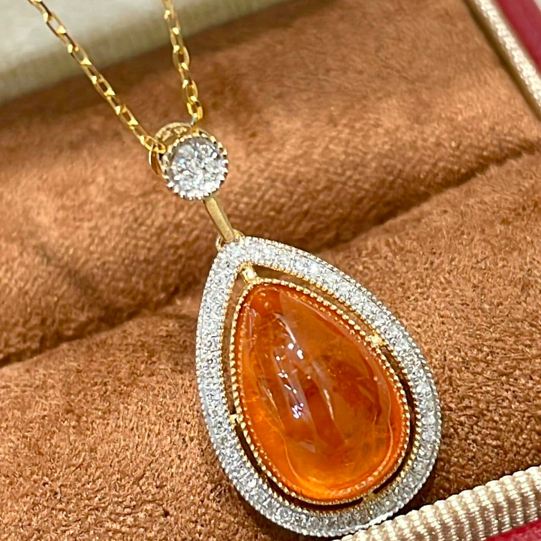 14k Gold 7.5 Ct Natural Spessartine & Diamond Pendant( Without Chain ) - 4