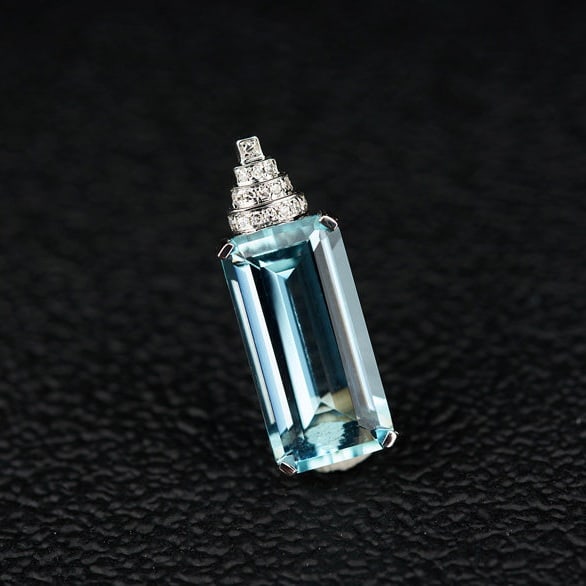 14k Gold 3.59 Ct Natural Aquamarine & Diamond Pendant( Without Chain ) - 4