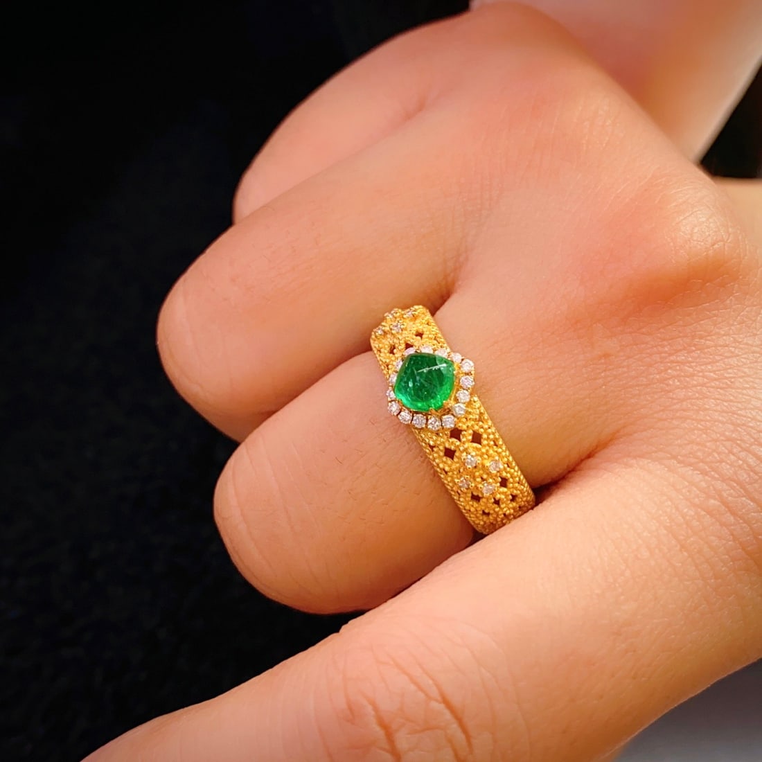 14k Gold 0.55 Ct Natural Emerald & Diamond Ring - 3