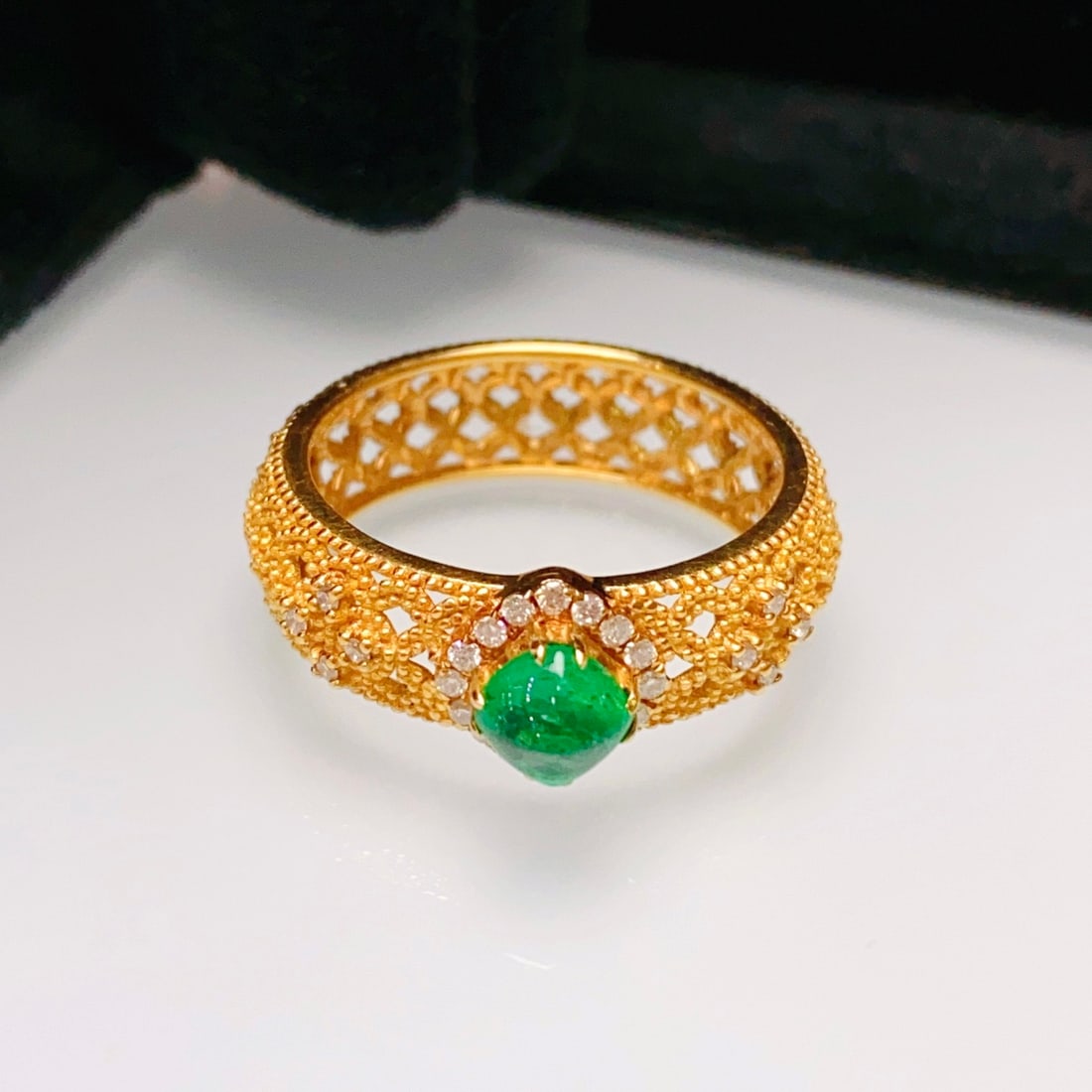 14k Gold 0.55 Ct Natural Emerald & Diamond Ring - 4