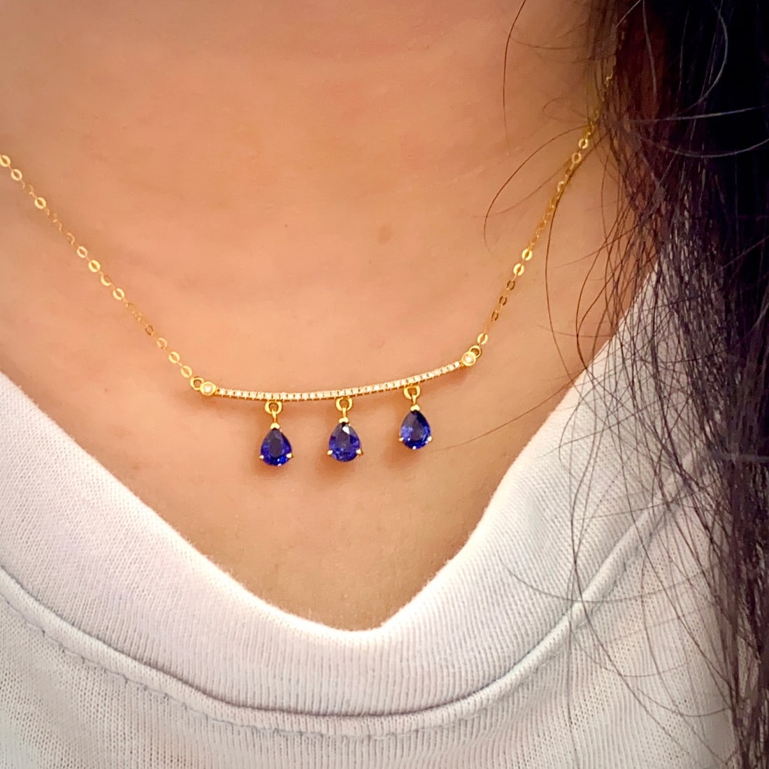 14k Gold 1.25 Ct Natural Sapphire & Diamond Necklace - 5