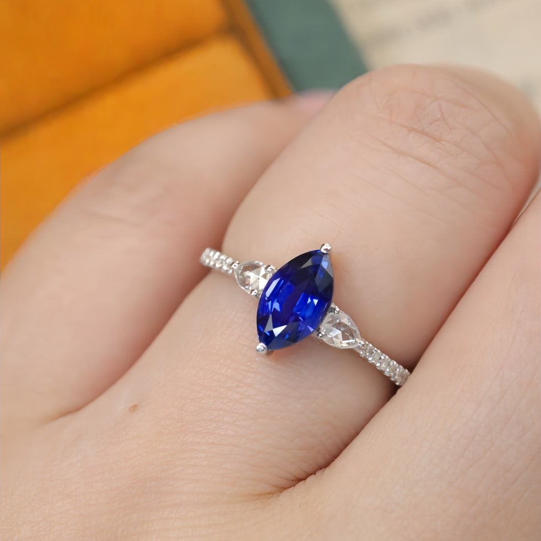 14k Gold 1.26 Ctw Vivid Blue Natural Sapphire & Diamond Ring - 4