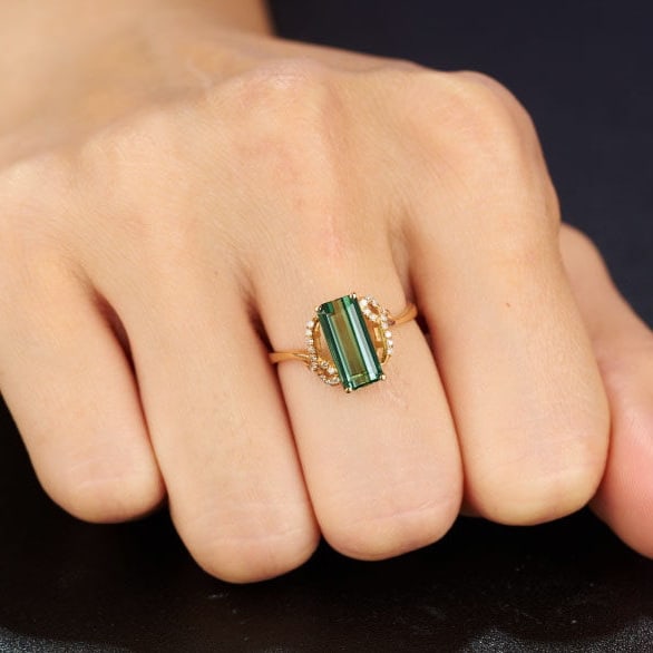 14k Gold 2.35 Ct Natural Tourmaline & Diamond Ring - 9