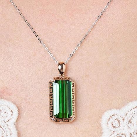 14k Gold 5.25 Ct Natural Tourmaline & Diamond Pendant( Without Chain ) - 8