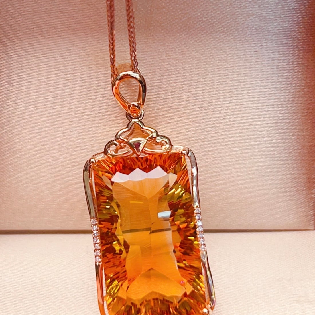 14k Gold 23.19 Ctw Natural Citrine & Diamond Pendant( Without Chain ) - 3