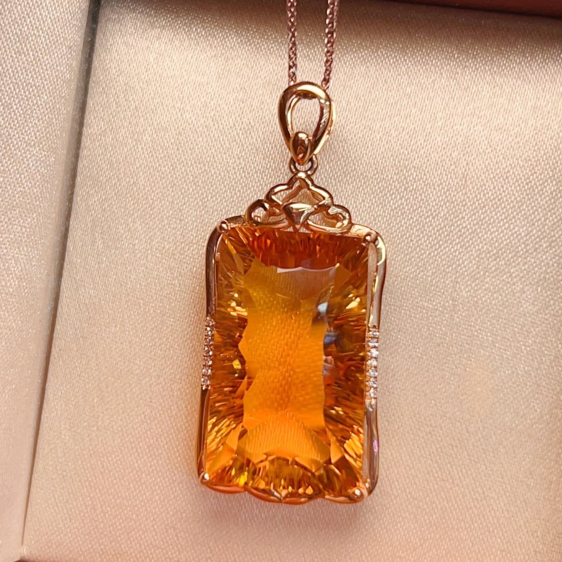 14k Gold 23.19 Ctw Natural Citrine & Diamond Pendant( Without Chain ) - 5