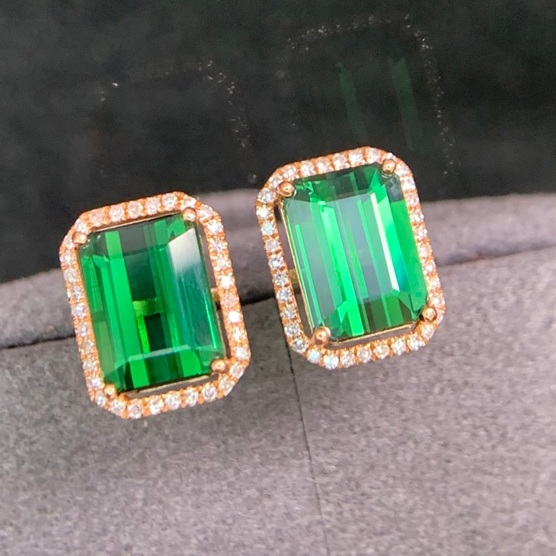 14k Gold 3.6 Ct Natural Tourmaline & Diamond Earrings - 2