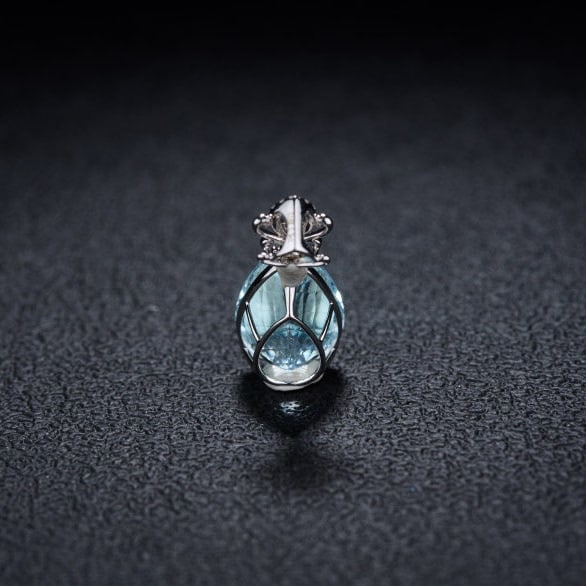 14k Gold 5.9 Ct Natural Aquamarine & Diamond Pendant( Without Chain ) - 5