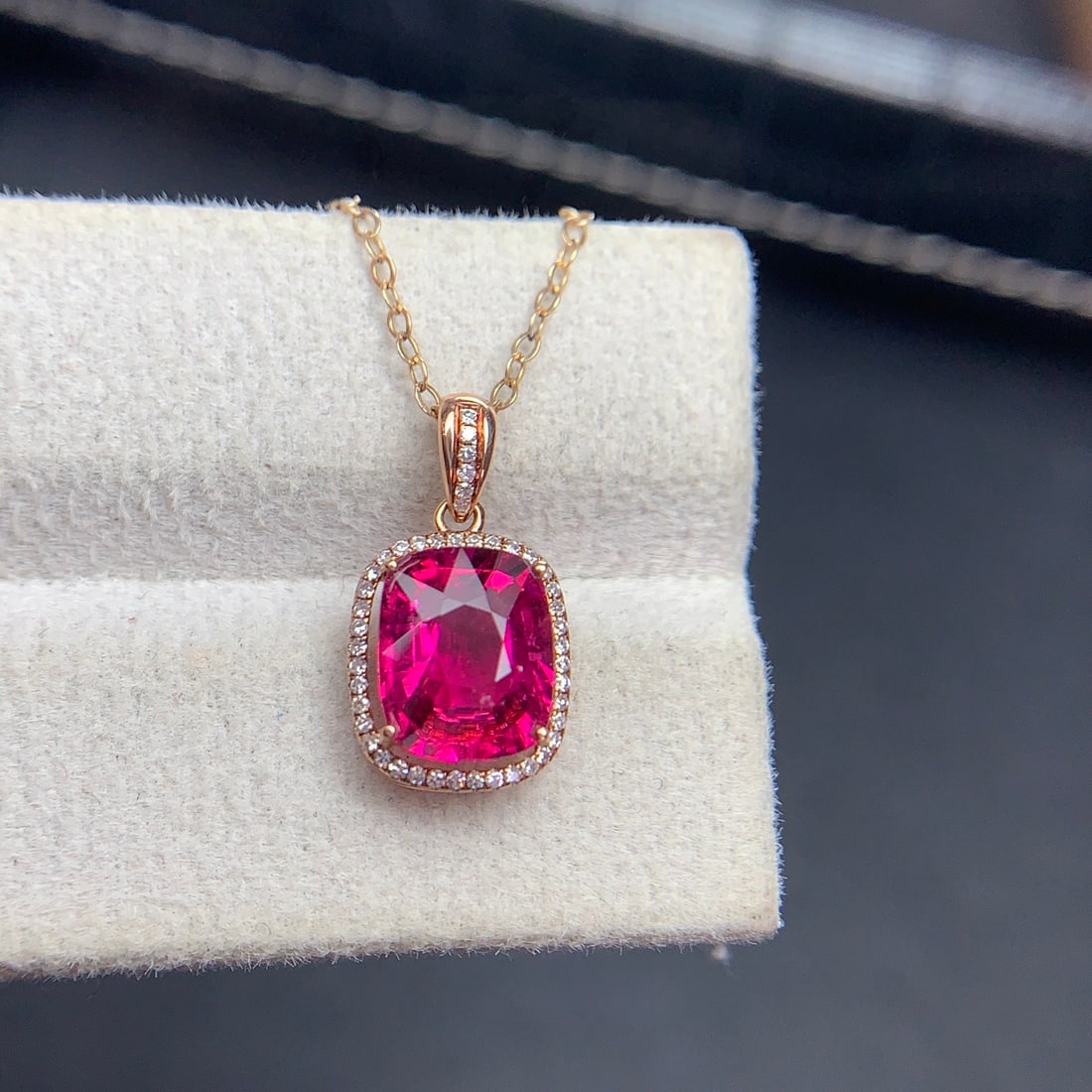 14k Gold 2.12 Ct Natural Tourmaline & Diamond Pendant( Without Chain ) - 9