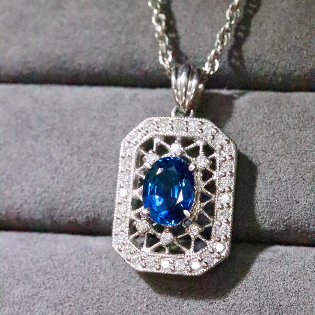 14k Gold 2.63 Ctw Natural Sapphire & Diamond Pendant( Without Chain ) - 3