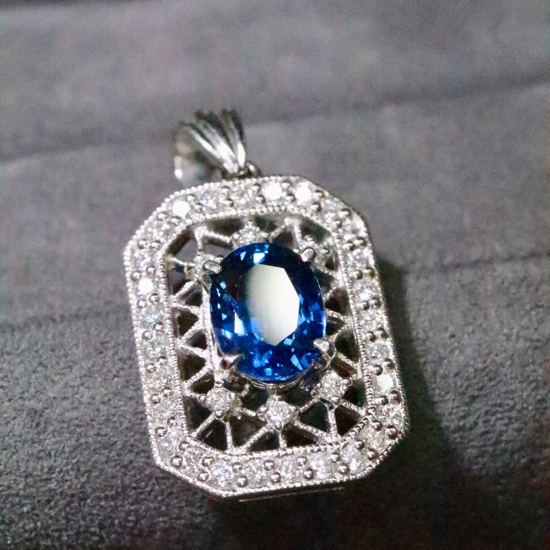 14k Gold 2.63 Ctw Natural Sapphire & Diamond Pendant( Without Chain ) - 5