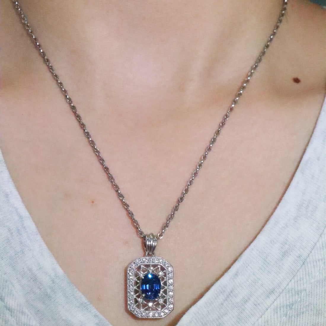 14k Gold 2.63 Ctw Natural Sapphire & Diamond Pendant( Without Chain ) - 6