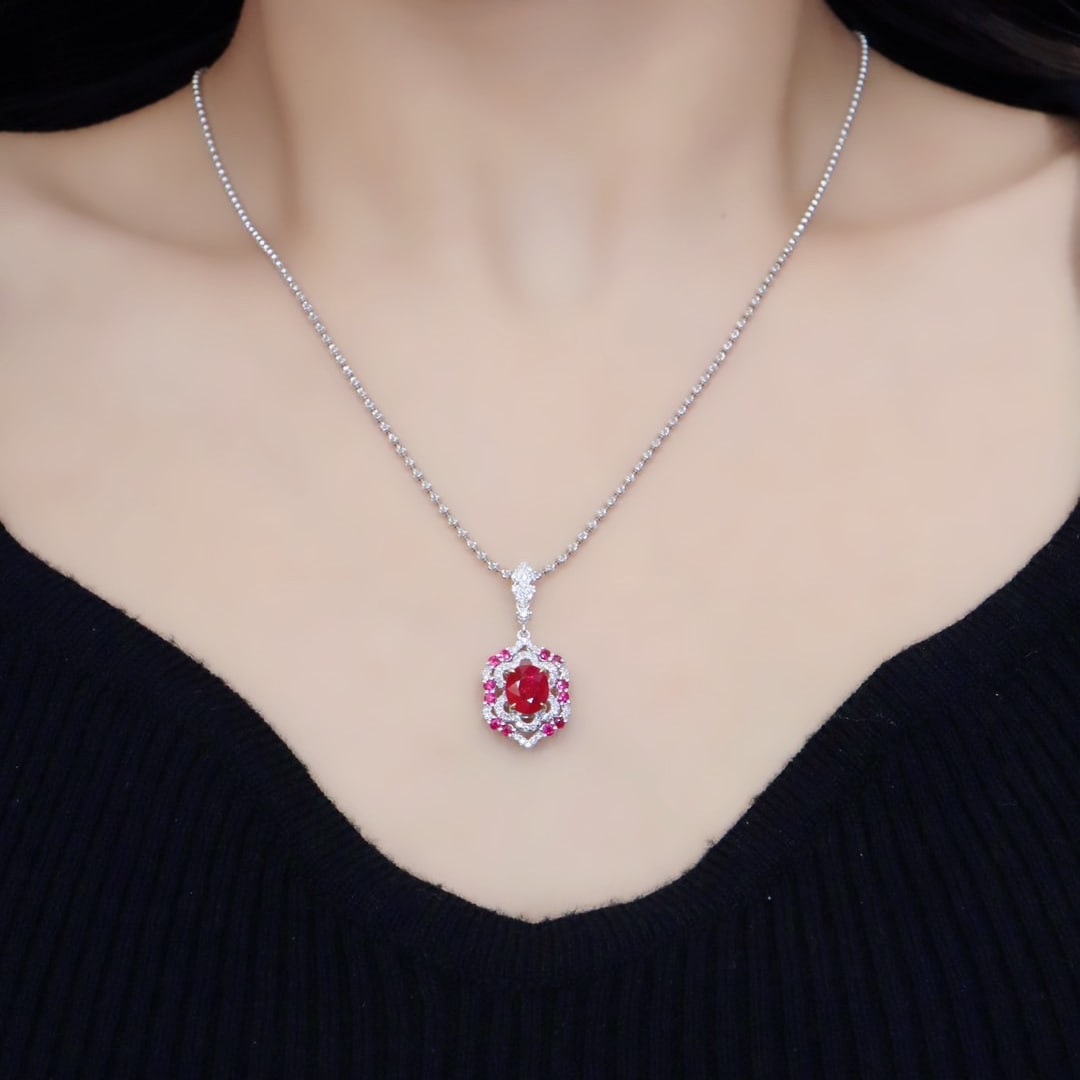14k Gold 1.53 Ctw Natural Ruby & Diamond Pendant( Without Chain ) - 5