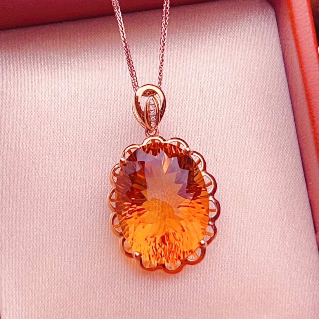14k Gold 17.26 Ctw Natural Citrine & Diamond Pendant( Without Chain ) - 2