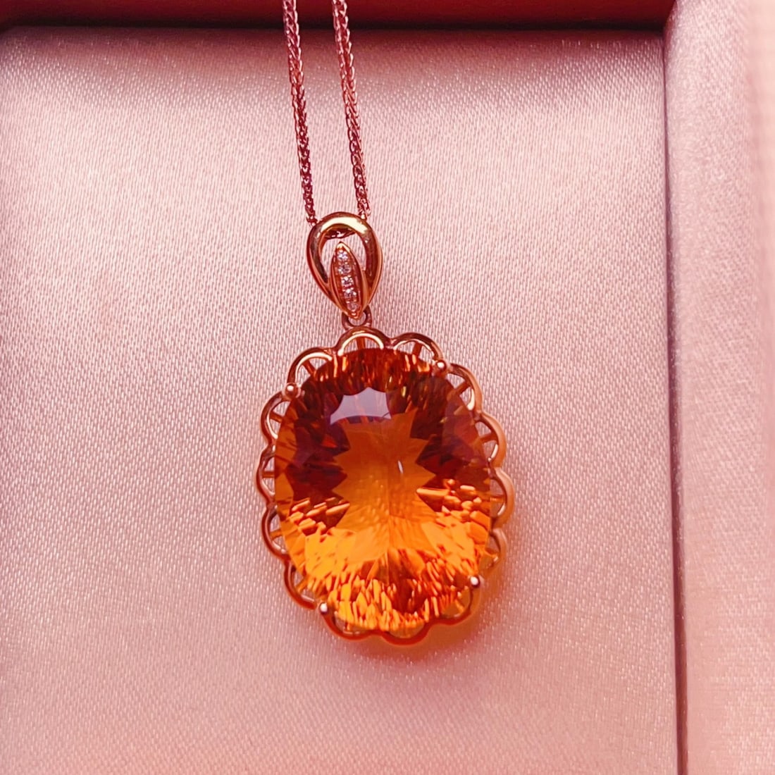 14k Gold 17.26 Ctw Natural Citrine & Diamond Pendant( Without Chain ) - 7