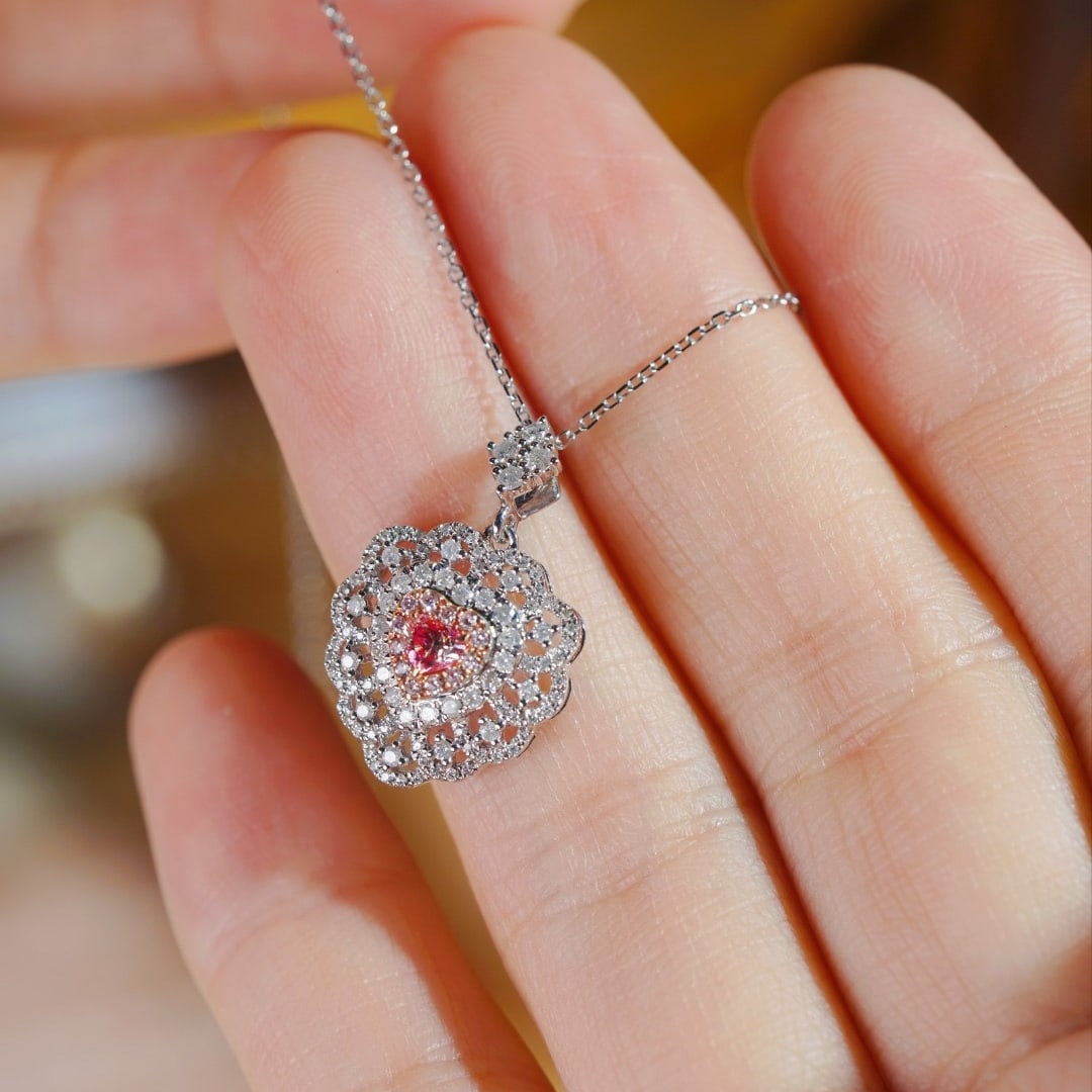 14k Gold 0.60 Ctw Natural Pink Diamond & Diamond Necklace - 4