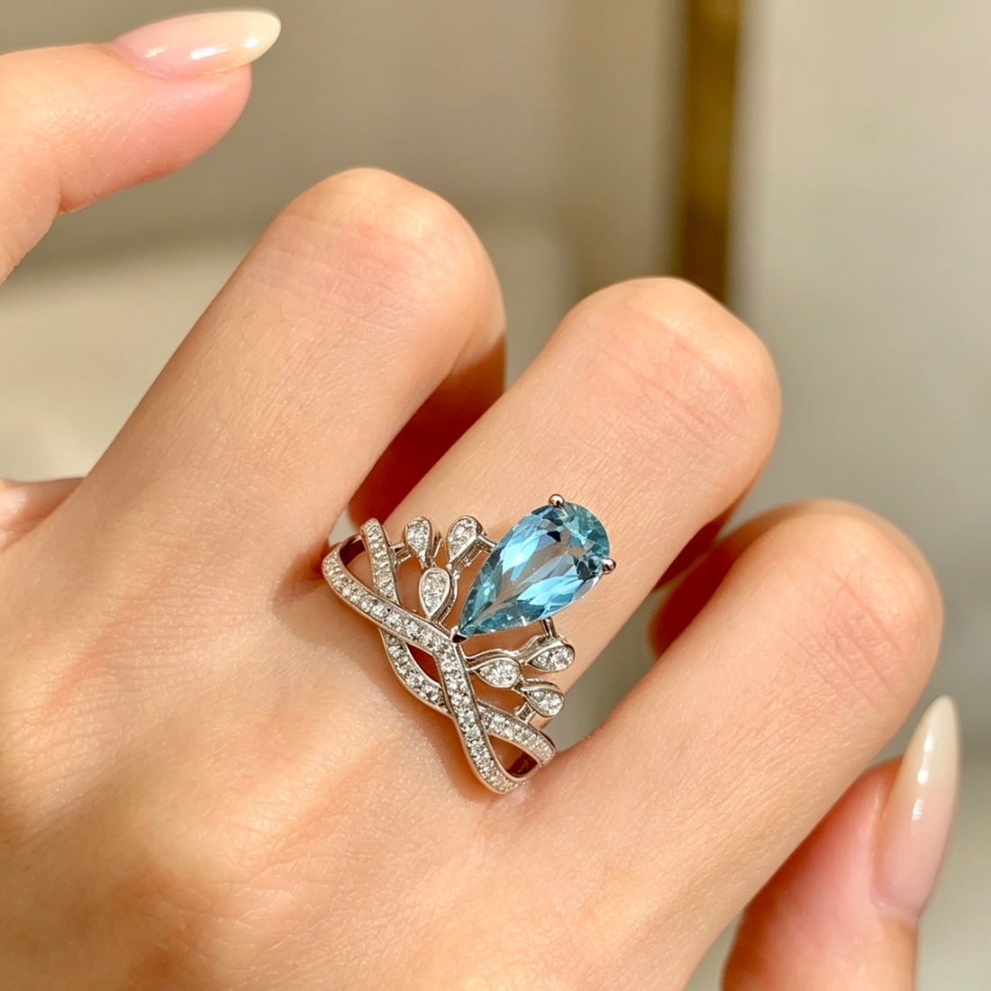 14k Gold 1.46 Ct Natural Aquamarine & Diamond Ring - 5