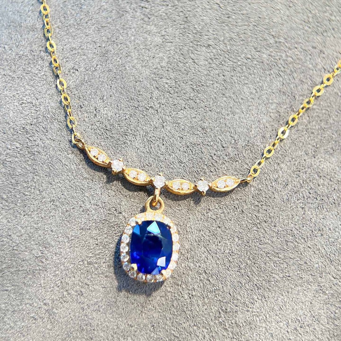 14k Gold 1.63 Ctw Natural Sapphire & Diamond Necklace - 3